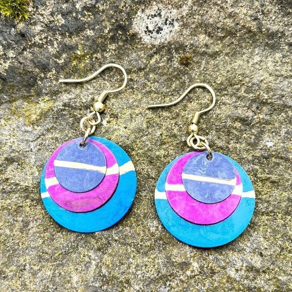 Multi Color Circle Drop Earrings - Picture 1 of 3